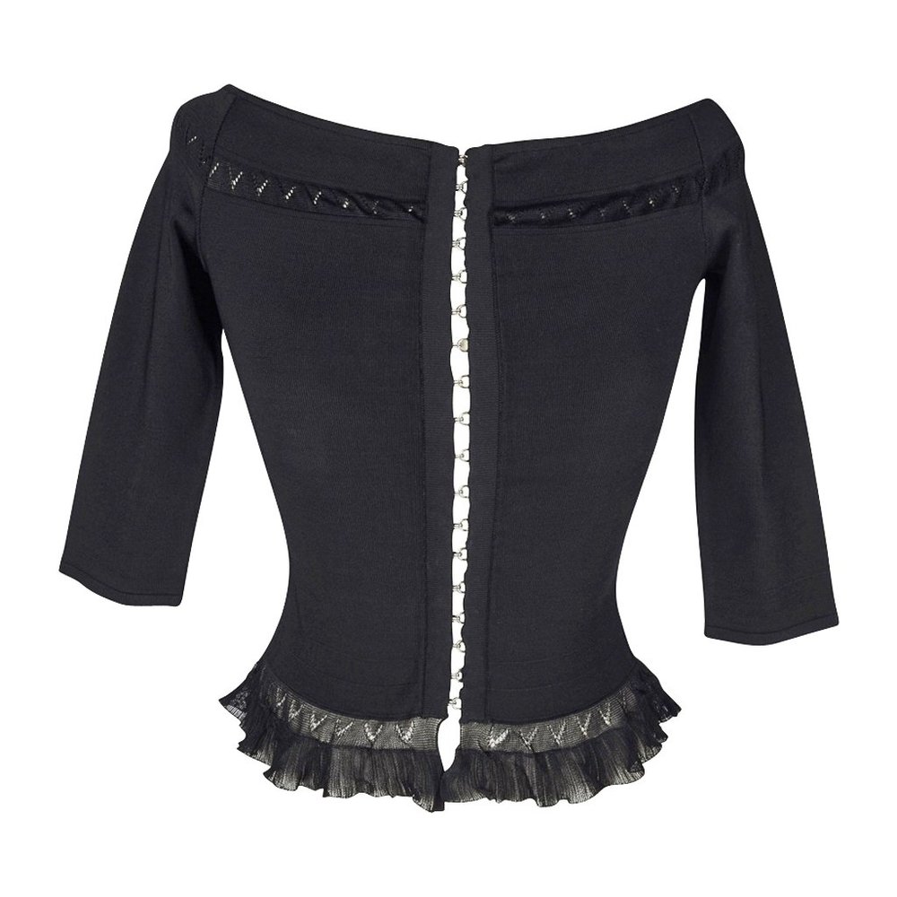 Gianni Versace Top Ruffle Hem 3/4 Sleeves Black Knit 40 / 4